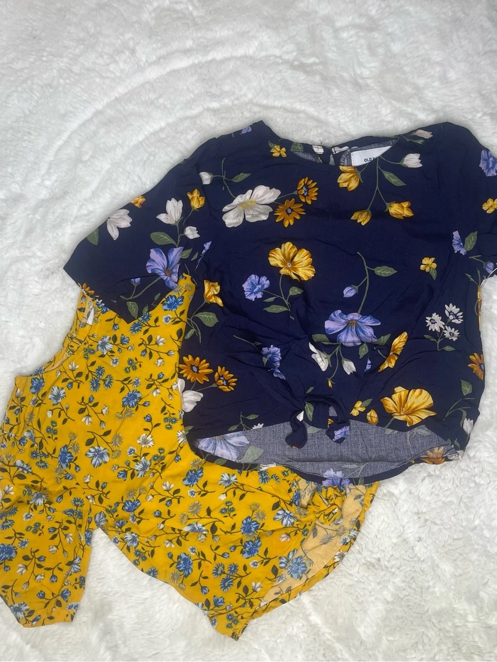 Girls Floral Short Sleeve Top -  Mustard Yellow Floral